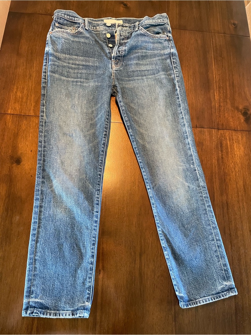 MOTHER Trickster Ankle Highrise Button Fly Jeans Size 29 White Logo Label